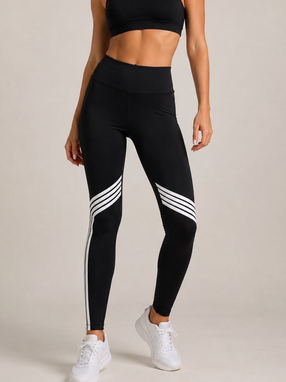 925 Fit Performance High Waist Leggings Size M Black With White Stripes Pilates